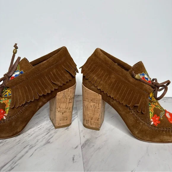 Tory Burch Huntington Fringe Brown Suede Beaded Bootie 5 1/2 M
